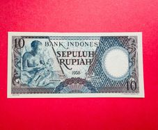 Indonesia  10  Rupiah  1958  Pick  56. ( Uncirculated )