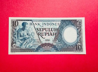 Indonesia  10  Rupiah  1958  Pick  56. ( Uncirculated )