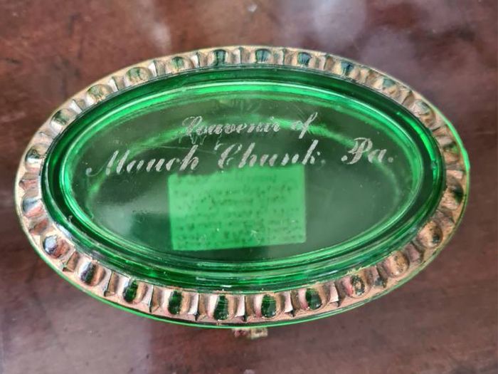 Antique emerald glass trinket box