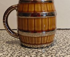 1970s Glazed Silvered Beer Barrel Mug Ceramic, Wade Irish made
