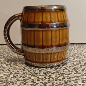 1970s Glazed Silvered Beer Barrel Mug Ceramic, Wade Irish made