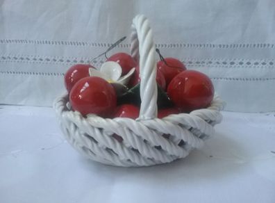 Vintage Italian Art Pottery Ceramic Cherry Basket