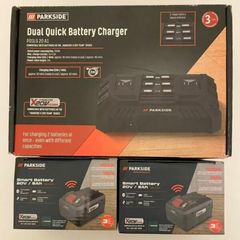 Parkside Performance 2x 4.5A 20V Dual Fast Charger. Summer Clearance Sale DIY Projects Garden Indoor Cordless Brushless Tools 40V Strimmer Blower Hedge Trimmer.