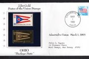 1988 USA Ohio "Buckeye State" 22kt Gold Replica of the 1976 United States Flag Stamps showing 25c US flag definitive tied Columbus, Ohio (state capital) illustrated cover