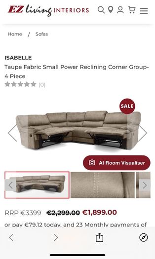 EZ living Isabelle- taupe fabric reclining corner sofa