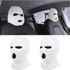 2 Pieces Creative Car Headrest Cover, Automotive Washable Head Rest Covers, Personalized Breathable Head Rest Cover, Car Dustproof Headrest Cover for Vehicle, Minivan, Automotive, RV(White)