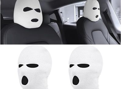 2 Pieces Creative Car Headrest Cover, Automotive Washable Head Rest Covers, Personalized Breathable Head Rest Cover, Car Dustproof Headrest Cover for Vehicle, Minivan, Automotive, RV(White)
