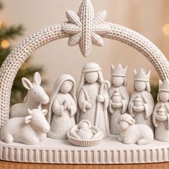 Modern white knit-effect nativity scene set - 3D Printed