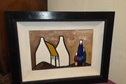 Oil on Board Shawlies and Cottages painting - Framed