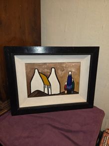 Oil on Board Shawlies and Cottages painting - Framed