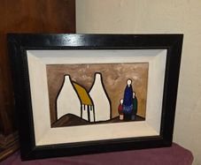 Oil on Board Shawlies and Cottages painting - Framed