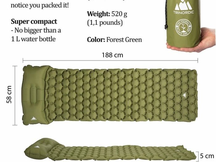 Camping Mat Ultralight Inflatable Sleeping Mattress with Pillow, Folding Lightweight Inflating Single Bed Portable Air Pad