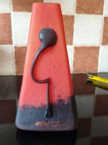 Franz Caffrey Rare Handcrafted Art Nouveau Pyramid Vase with Copper Embellishment