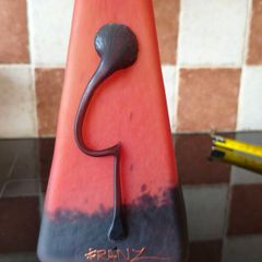Franz Caffrey Rare Handcrafted Art Nouveau Pyramid Vase with Copper Embellishment