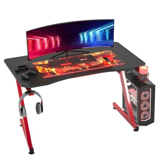 Gaming Desk Steel Frame w/ Cup Headphone Holder Adjustable Feet Red (FREE POSTAGE)