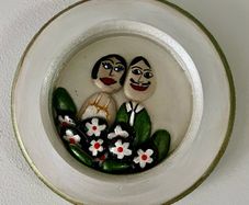 Handmade wedding couple pebble art