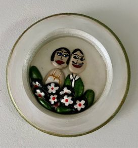 Handmade wedding couple pebble art