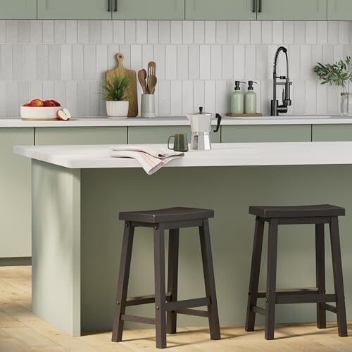 Kitchen Stools Solid Wood Low Bar Stools Dining Chair Easy Assemble Modern Set of 2 24" Tall Black