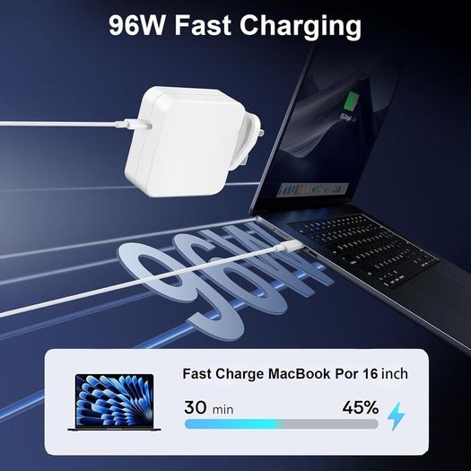 96W USB C Charger, for MacBook Pro 16, 15, 14, 13 inch 2024, 2023, 2022, 2021, M3 M2 M1, for MacBook Air, for iPad, Compatible with all USB-C laptop, Equipped with 6.6ft 5A cable power adapter.