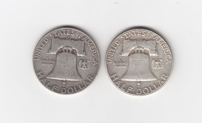 USA, 2 x Half Dollars, 1951,&1954, 90% silver coins (no. 452)