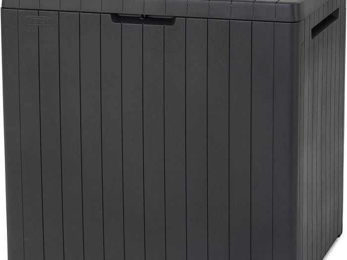 NEW SALE | Outdoor 96% recycled Small Balcony Garden Furniture Storage Box Grey Wood Panel Effect | Fade Free | All Weather Resistant | Safe and Secure | Zero Maintenance