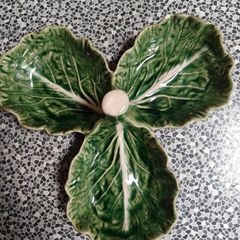 Vintage Portugal made Bordallo Pinheiro Green Glazed Cabbage Ceramic Dish