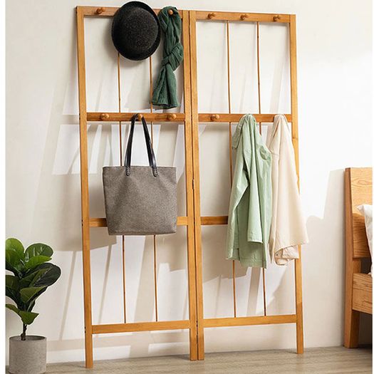 Bamboo Coat and Hat Rack Solid Wood Combination Stand Angularly Foldable Coat Rack Free-standing