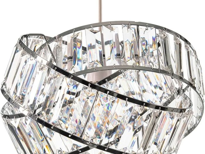 Chrome Light Shade with Clear Acrylic Crystals 19cm x 29cm, Lampshades for Ceiling Lights, Interwoven Rings Pendant Light Shade, Lamp Shades for Bedroom, Living Room, Kitchen, Hallway