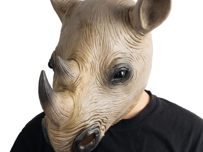 Rhino Mask Head Animal Latex Full Head Realistic Masks Fancy Dress for Halloween Carnival Costume Party,Brown,M