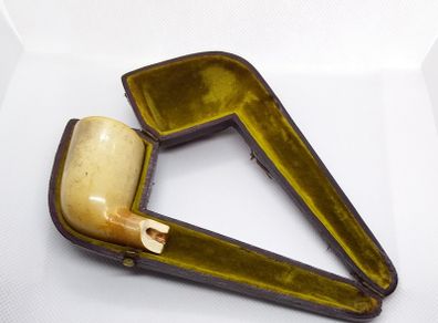 Antique/Vintage Meerschaum Leather Pipe Case and Bowl