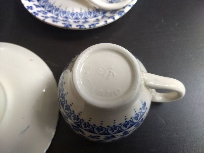 Vintage Blue and White Transferware Set of Six Espresso/Demi-Tasse Duos by English Ironstone Tableware