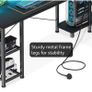 L Shaped Gaming Desk with LED Lights & Power Outlet, 150x102 cm Reversible Corner Desk with Storage Shelves, Computer Desks with Monitor Stand, Black Image 10