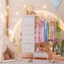 Chest of Drawers with Retractable Hanging Rail and 4 Fabric Drawers  Small Narrow Wardrobe for Bedroom, Hallway, Children's Room, Space-Saving Linen Cupboard with Shoe Shelf, White, 110cm High Image 4