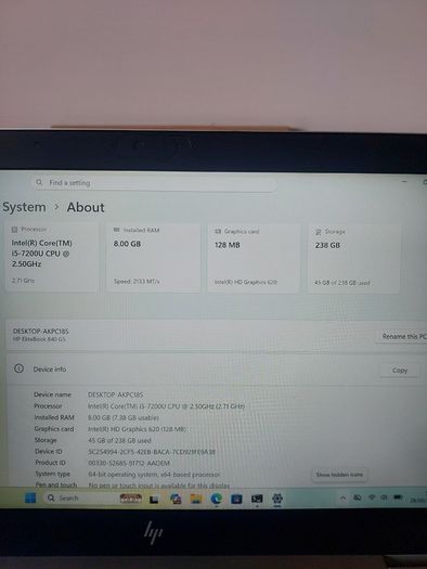 Hp Elitebook 840 G5 | I5-7200u | 8gb Ram | 256gb Nvme Ssd | Windows 11 Pro :