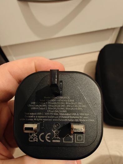 Duracell Black 30W Dual Fast USB-C + USB-A PPS Compact Wall Charger Plug - Compatible With Smartphones, Tablets, Powerbanks