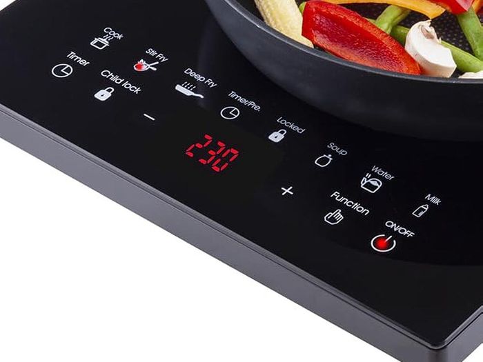 Electric Digital Induction Hob with 8 Temperature & Power Settings, 6 Cooking Modes, Timer, Overheat Protection, Auto Off, Child Safety Lock, Black