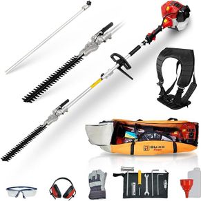 BU-KO 52cc Long Reach Petrol Hedge Trimmer and 75cm Extension Pole w/Toolbag for Convenient Storage, Precision Trimming for Tall Hedges & Bushes, Easy to Use, High Performance, Durable Steel Blade