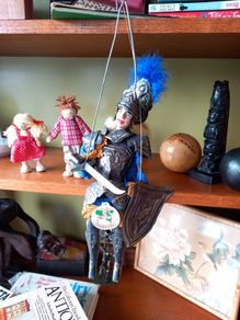 Vintage Italian worrier Traditional Cicilian hand painted Decorative String and steel wire Puppet Antique doll armour hand made brass armour