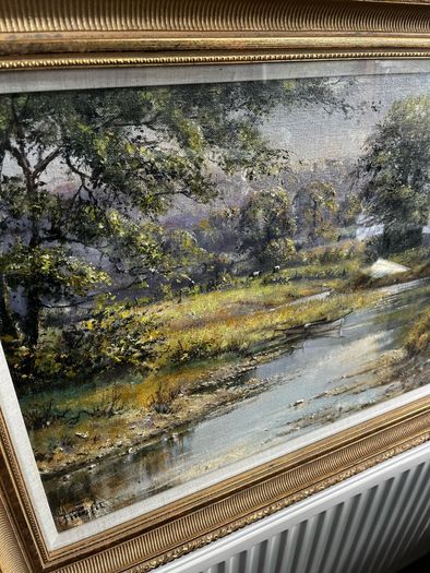 Frank Fitzsimons (Franfit) Beautiful Signed Landscape Painting & Gold Frame