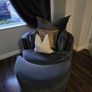 L shape sofa and love chair with foot pouf grey velvet Image 3