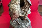 Vintage Solid Brass Bird &amp; Birdhouse Figurine / Heavy Paperweight