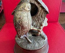 Vintage Solid Brass Bird & Birdhouse Figurine / Heavy Paperweight