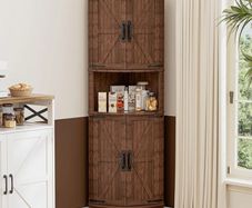 165cm Tall Corner Storage Cabinet with Barn Doors, 5-Tier Farmhouse Corner Cabinet for Living Room, 4 Wooden Doors and 5 Shelves, Space Saving Freestanding Sideboard for Home, Kitchen,Brown