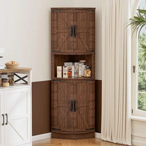 165cm Tall Corner Storage Cabinet with Barn Doors, 5-Tier Farmhouse Corner Cabinet for Living Room, 4 Wooden Doors and 5 Shelves, Space Saving Freestanding Sideboard for Home, Kitchen,Brown