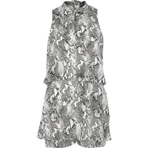 River Island Grey Snake Print High Neck Tiered Playsuit size UK10 EU36 Perfect condition Postage included