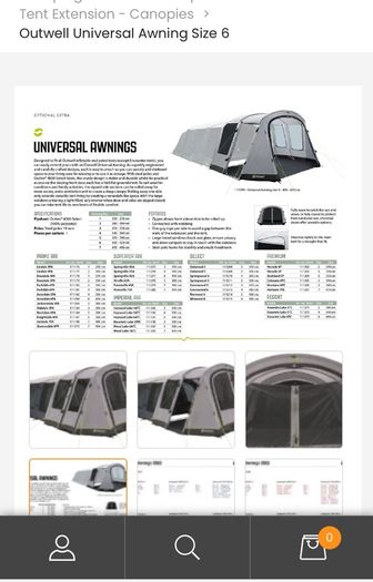 Outwell Universal Awning size 6 Awning Only no tent