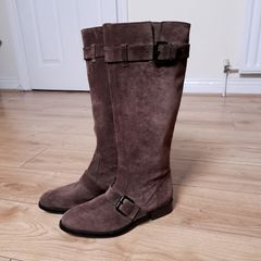 Tods Brown Knee High Suede Buckle Boots Size 36.5 EU
