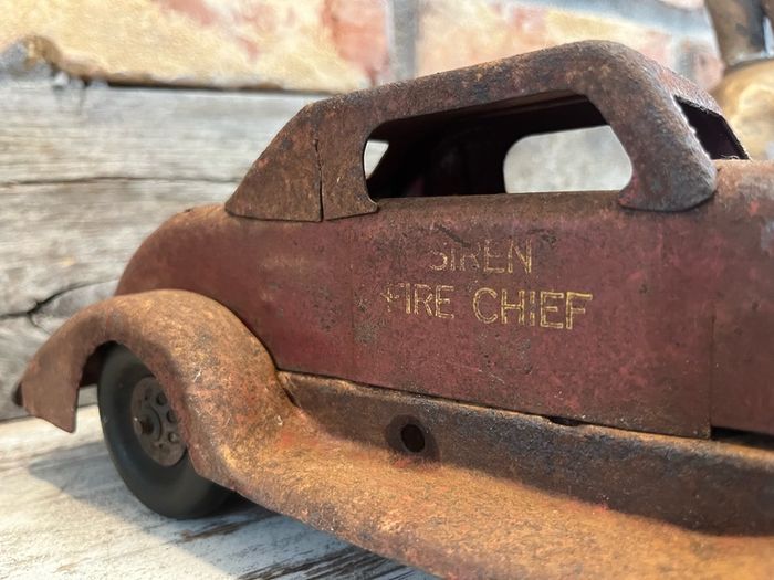 vintage Fire Chief Toy Car 38 cm