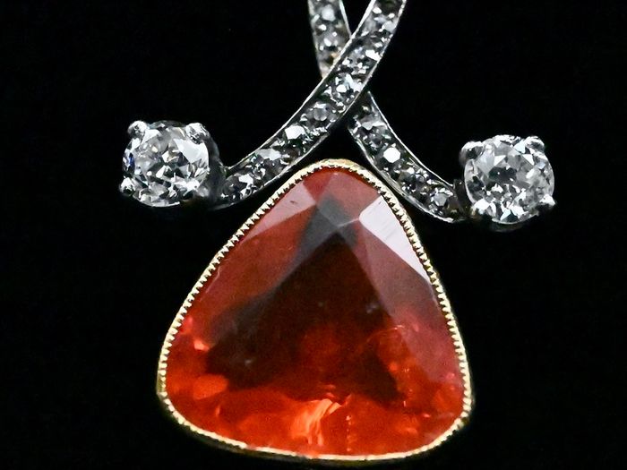 Antique Edwardian Fire Opal & Diamond Necklace