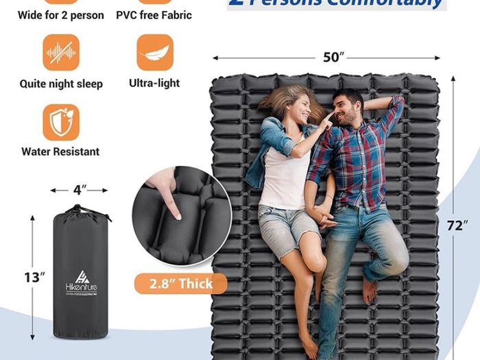Double Camping Mat, Inflatable Sleeping Mat Camping Mattress with Pump Sack, Ultralight 2 Person Sleeping Pad for Backpacking, Hiking, Traveling, Lightweight Camp Mattress Sleep Mat (FREE POSTAGE)
